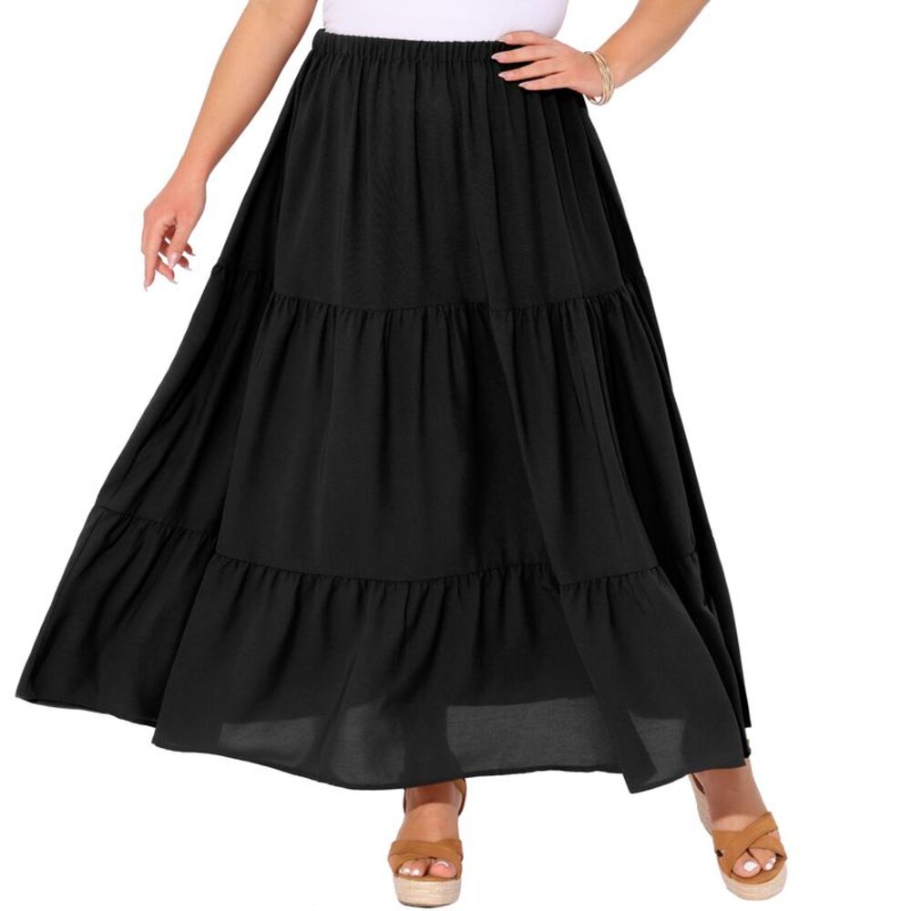 Plus Size Swing Maxi High Waist Boho Casual Aline Beach Skirts Black